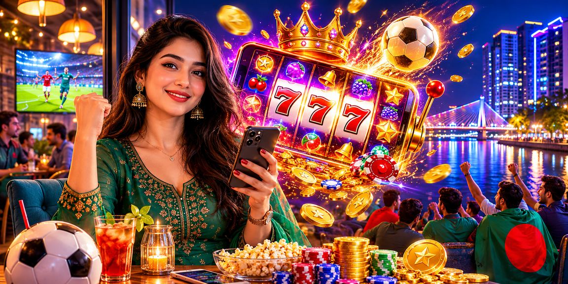 ঢাকার রাতের বাজার পরিবেশে স্লট গেমস উপভোগের দৃশ্য